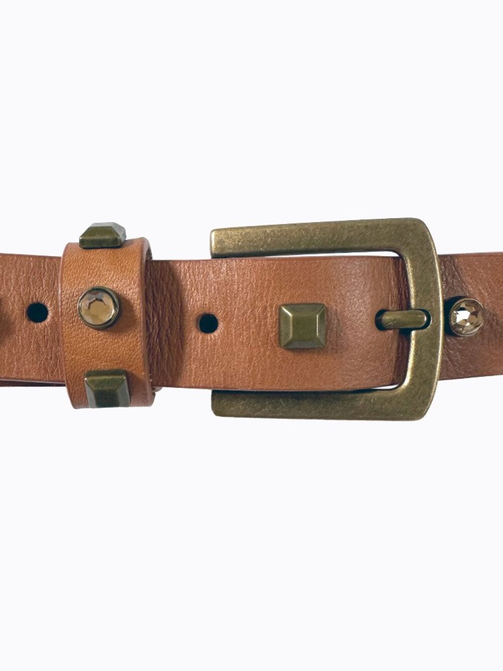 J.Crew Studded Crystal Leather Belt Brown M Western Cowgirl Whimsigoth Boho FA13 - Picture 7 of 9